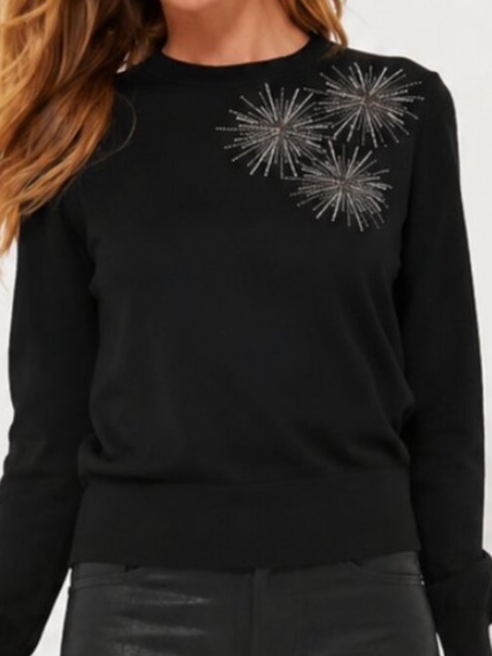 TUCKNERNUCK NWT Riley Embellished Sunburst Black Crewneck Sweater Wool Blend XXL